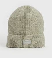 New Look Light Green Ribbed Knit Tab Front Beanie